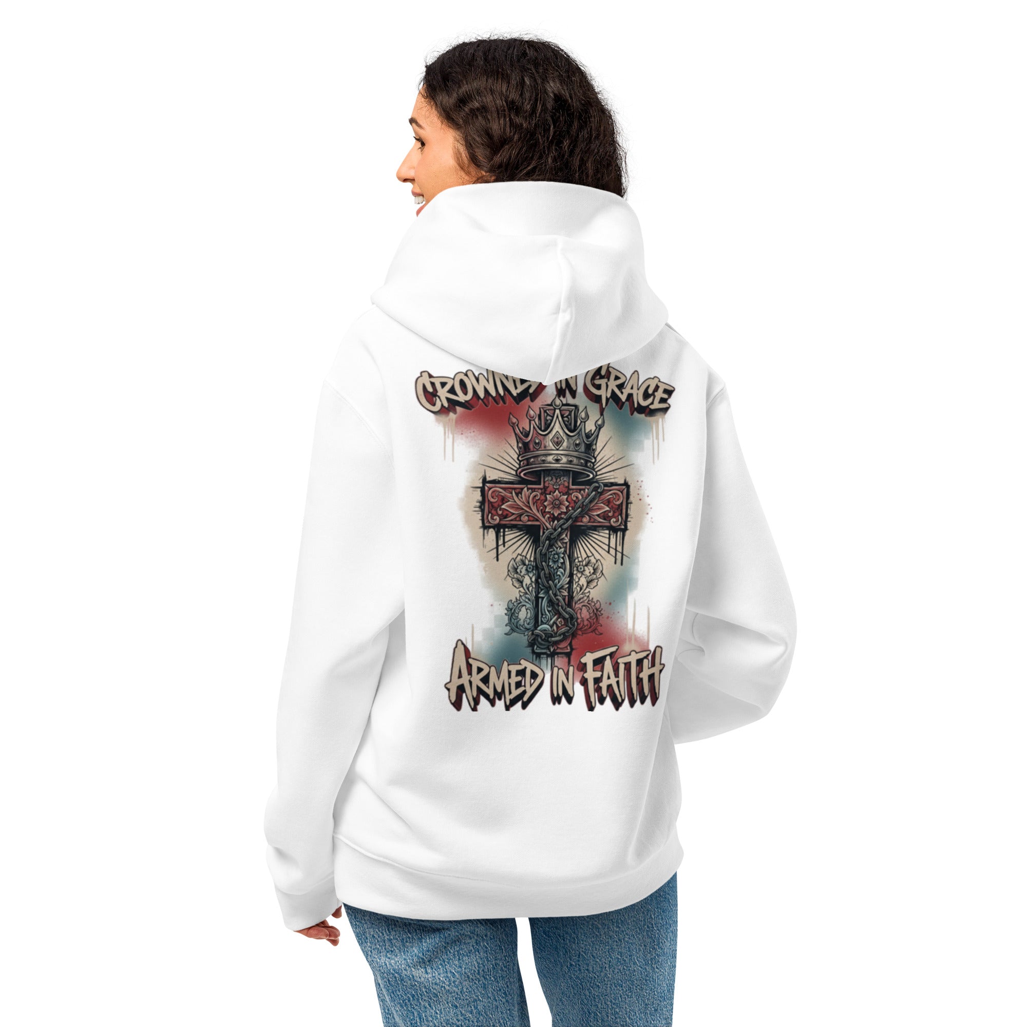 Crowned in Grace, Armed in Faith – Tough Christian Women’s Oversized Heavyweight Hoodie